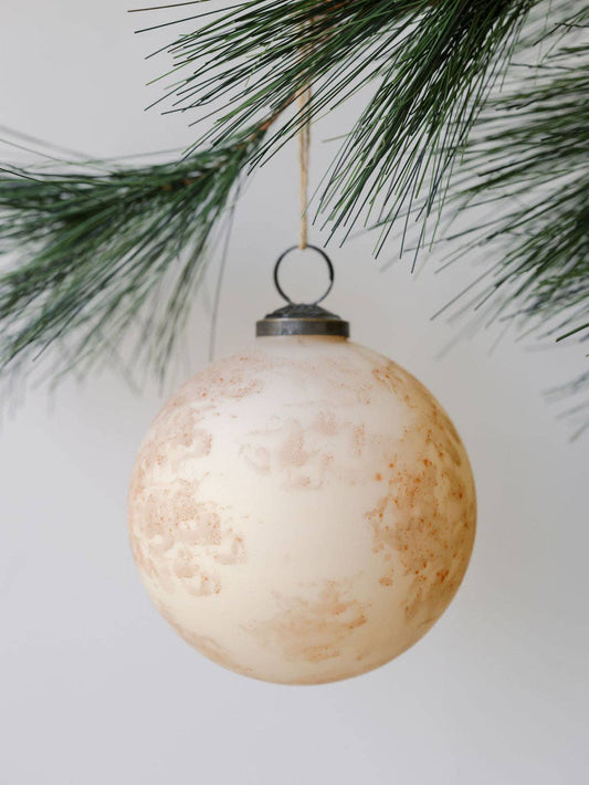 4" Marble Glass Ornament, Matte Cream